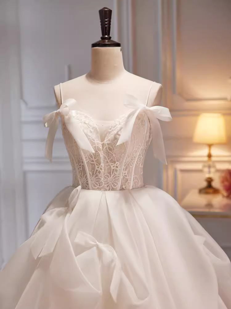 Modest Ball Gown Off The Shoulder Short Sleeves White Tulle Long Prom Dress C937