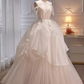 Modest Ball Gown Off The Shoulder Short Sleeves White Tulle Long Prom Dress C937