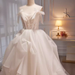 Modest Ball Gown Off The Shoulder Short Sleeves White Tulle Long Prom Dress C937