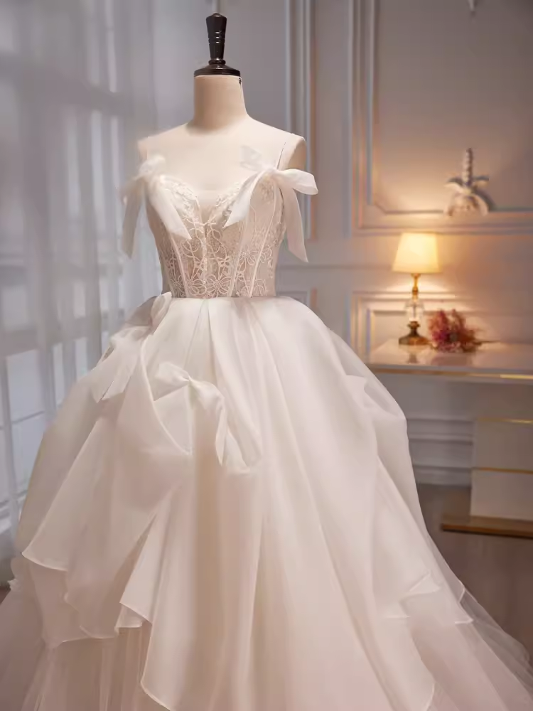 Modest Ball Gown Off The Shoulder Short Sleeves White Tulle Long Prom Dress C937