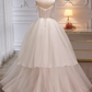 Modest Ball Gown Off The Shoulder Short Sleeves White Tulle Long Prom Dress C937