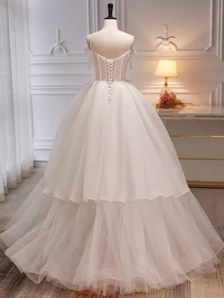 Modest Ball Gown Off The Shoulder Short Sleeves White Tulle Long Prom Dress C937