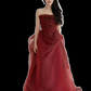 Simple A Line Strapless Tulle Burgundy Long Prom Dresses C93