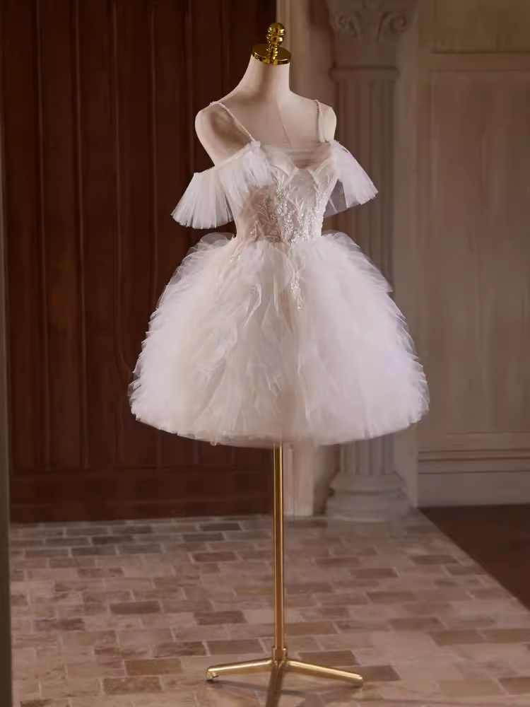 Robe de bal modeste, épaules dénudées, en Tulle blanc, tenues d'anniversaire, robe de soirée, C945