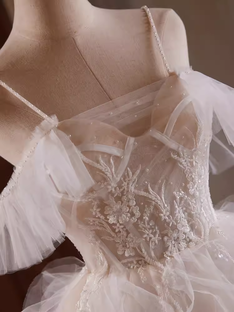 Robe de bal modeste, épaules dénudées, en Tulle blanc, tenues d'anniversaire, robe de soirée, C945