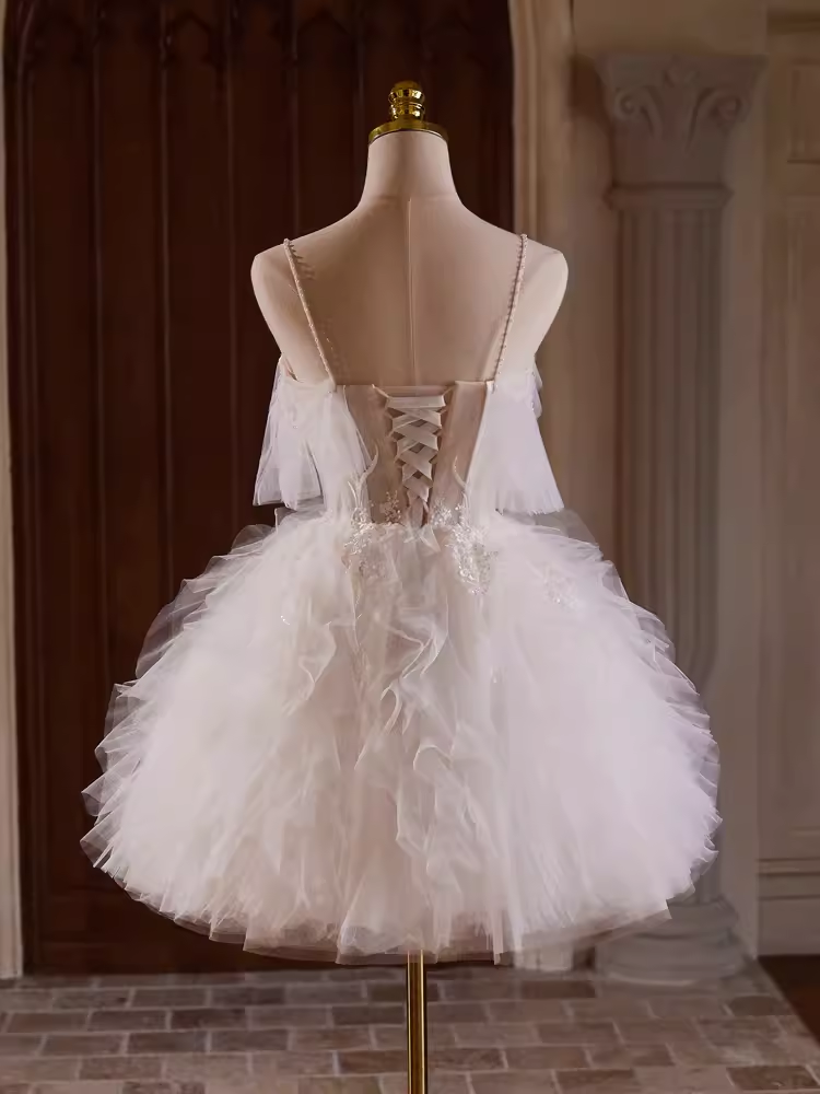 Robe de bal modeste, épaules dénudées, en Tulle blanc, tenues d'anniversaire, robe de soirée, C945