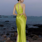 Sexy Mermaid Halter Bud Green Silk Satin Long Prom Dress C948