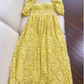 Sexy A Line Square Neckline Lace Yellow Long Prom Dresses C952