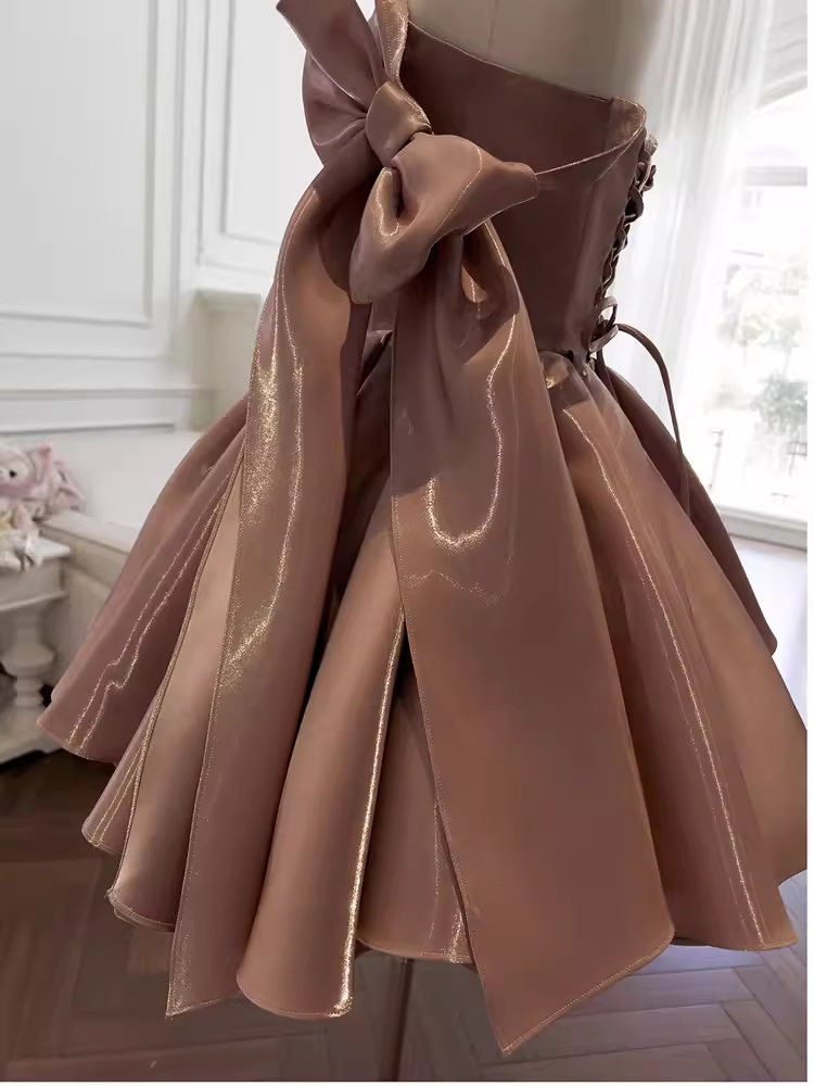 Sexy une ligne bretelles marron tenue d'anniversaire robes de soirée C956