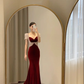 Simple Mermaid Burgundy Velvet Long Prom Dresses C95