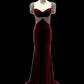 Simple Mermaid Burgundy Velvet Long Prom Dresses C95