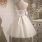 Sexy A line Spaghetti Straps Tulle White Short Homecoming Dresses C965