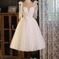 Sexy A line Straps Tulle White Short Homecoming Dresses C966