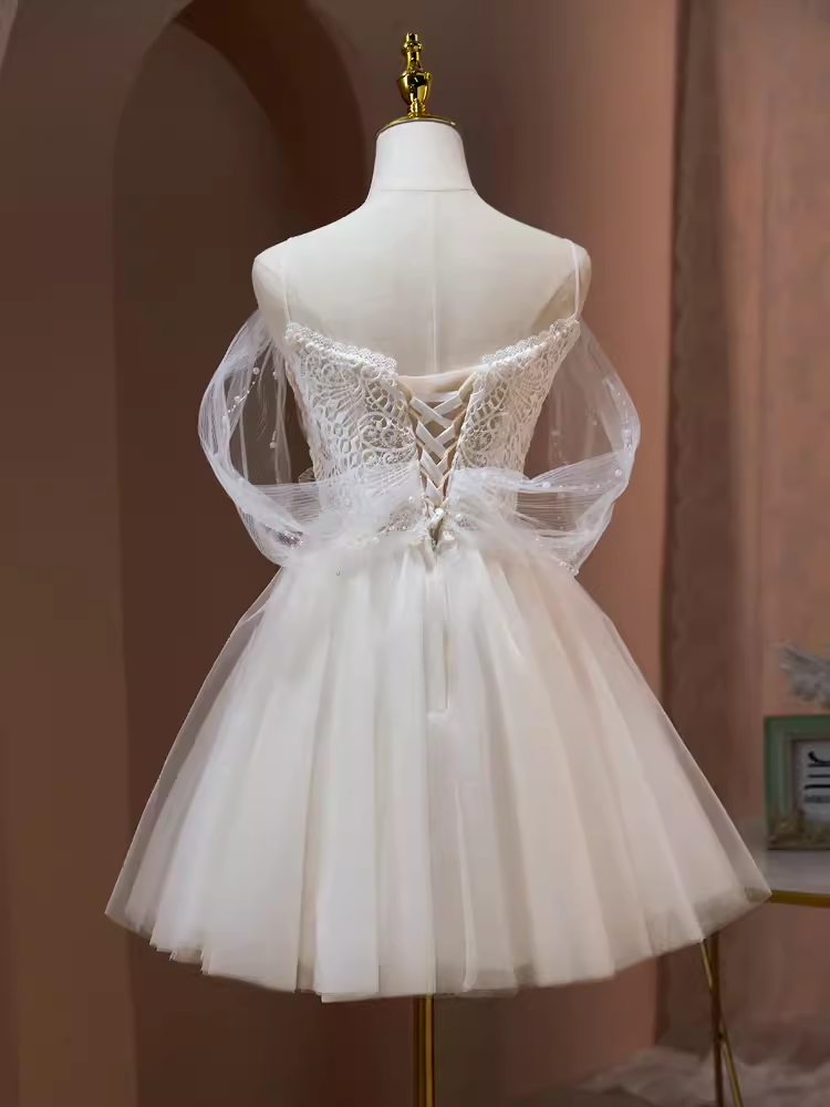 Sexy une ligne hors de l'épaule Tulle blanc robes de soirée courtes C967