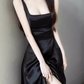 Simple A Line Straps Sleeveless Slit Black Prom Dress C969