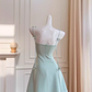 Simple A Line Straps Mint Green Satin Homecoming Dress 21st Birthday Outfit With Bow C978