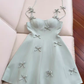 Simple A Line Straps Mint Green Satin Homecoming Dress 21st Birthday Outfit With Bow C978