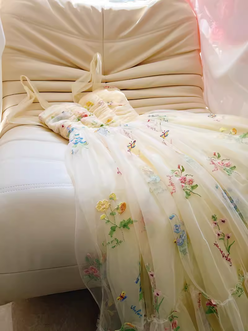 Robe de soirée en tulle à fleurs, ligne A, modeste, bretelles, tenue de 21e anniversaire avec nœud, C979