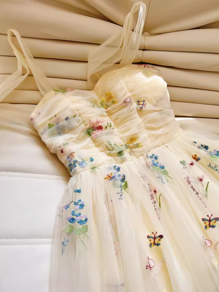 Robe de soirée en tulle à fleurs, ligne A, modeste, bretelles, tenue de 21e anniversaire avec nœud, C979