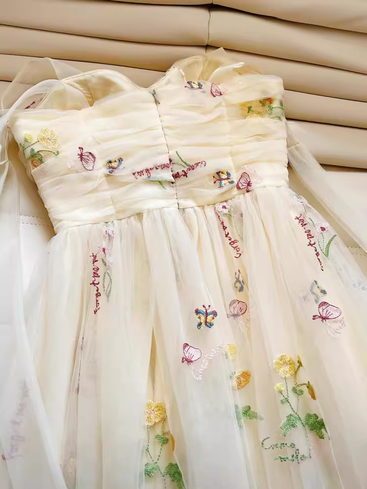 Robe de soirée en tulle à fleurs, ligne A, modeste, bretelles, tenue de 21e anniversaire avec nœud, C979