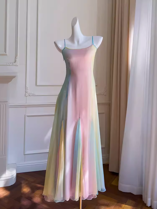 Fairytale A Line Ombre Chiffon Straps Long Prom Dress C983