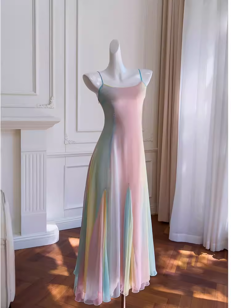 Fairytale A Line Ombre Chiffon Straps Long Prom Dress C983