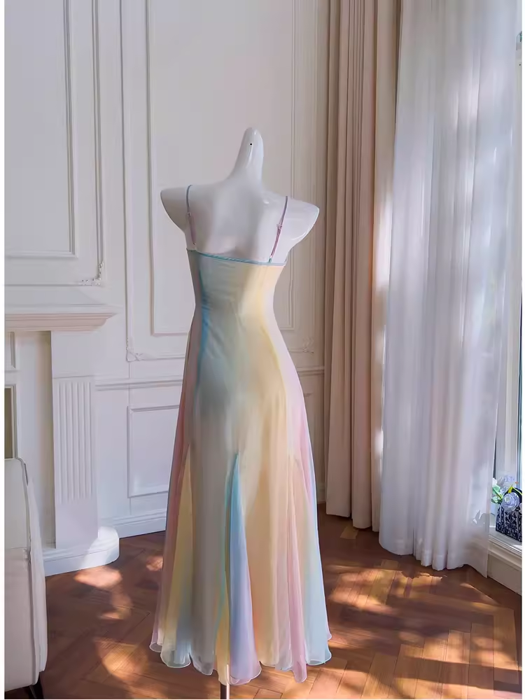 Fairytale A Line Ombre Chiffon Straps Long Prom Dress C983