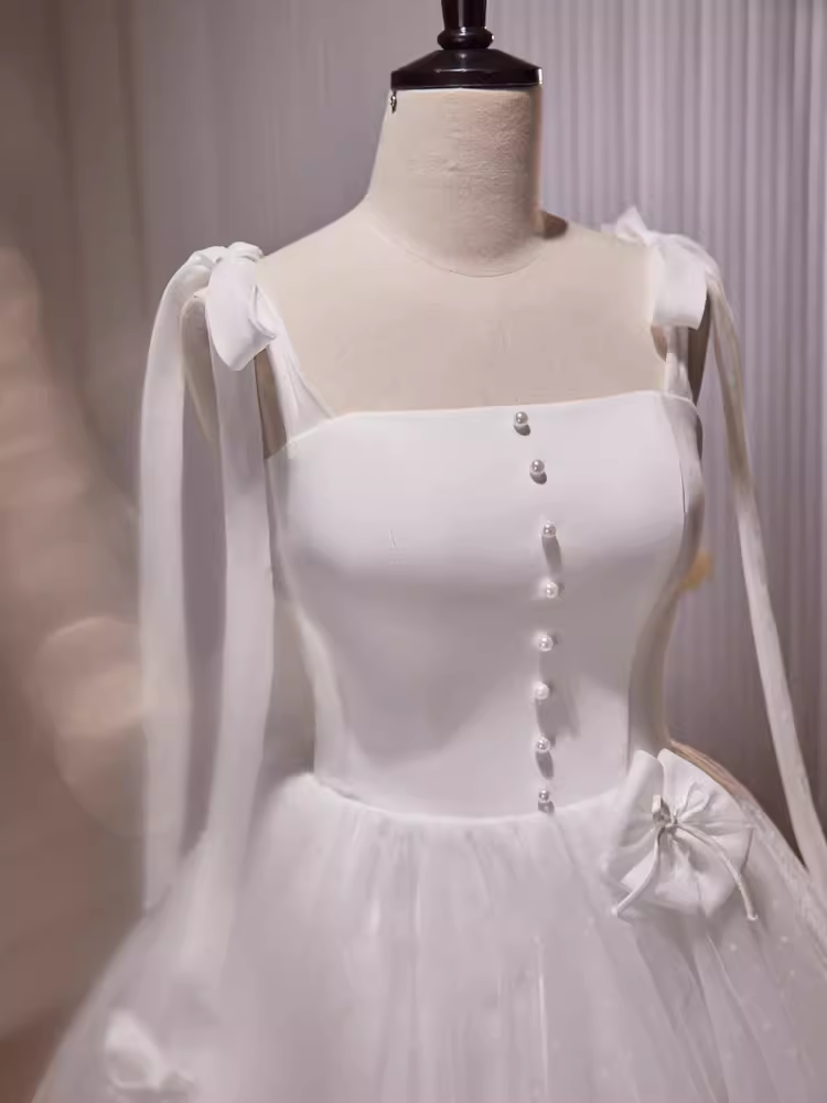 Robe de soirée en tulle blanc à bretelles trapèze, tenues de 18e anniversaire, C984