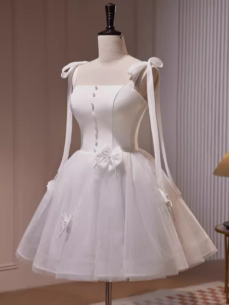 Robe de soirée en tulle blanc à bretelles trapèze, tenues de 18e anniversaire, C984