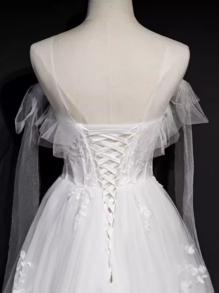 Robe de soirée en Tulle blanc, Vintage, ligne A, bretelles, tenues de 18e anniversaire, C986