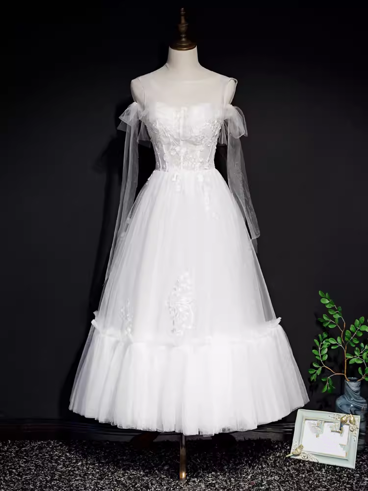 Robe de soirée en Tulle blanc, Vintage, ligne A, bretelles, tenues de 18e anniversaire, C986