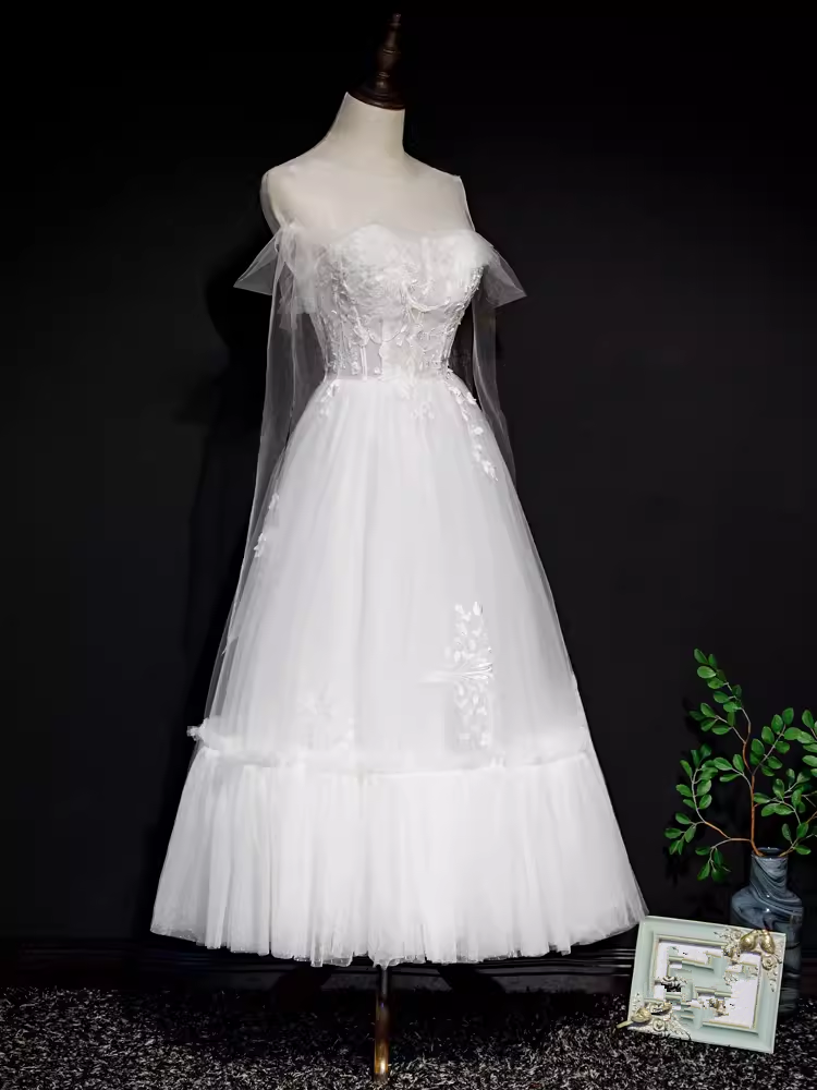 Robe de soirée en Tulle blanc, Vintage, ligne A, bretelles, tenues de 18e anniversaire, C986