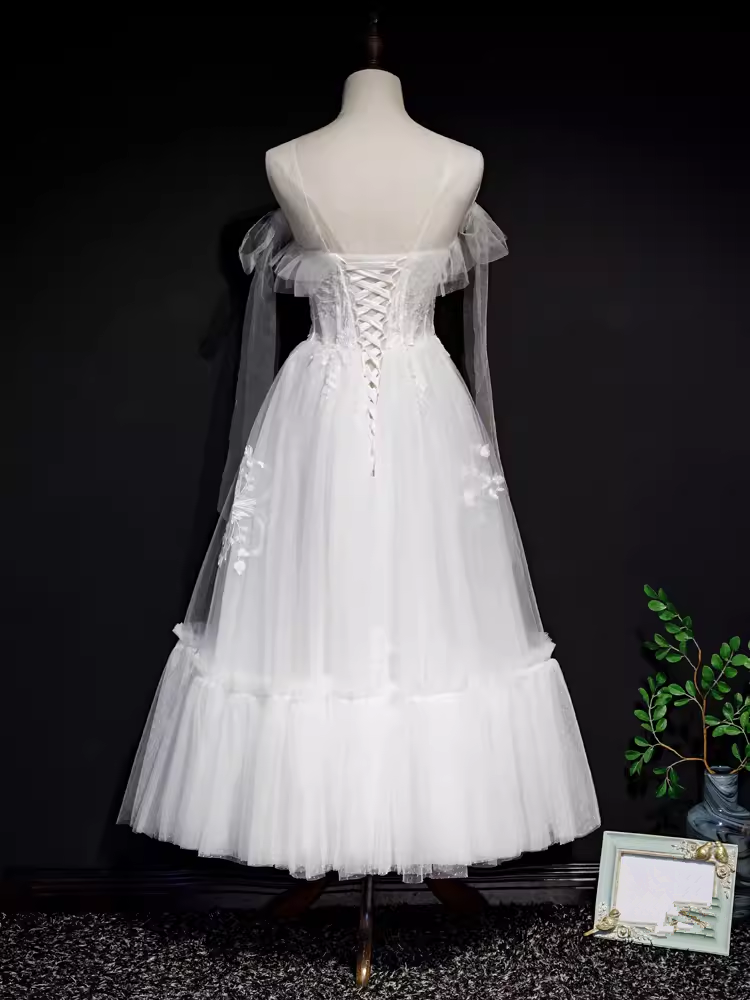 Robe de soirée en Tulle blanc, Vintage, ligne A, bretelles, tenues de 18e anniversaire, C986