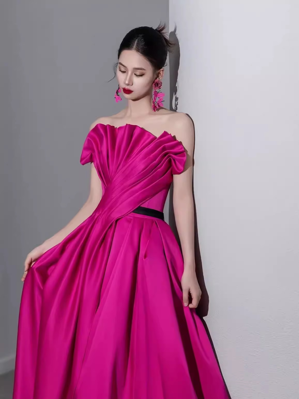 Simple A Line Strapless Satin Long Prom Dresses C98