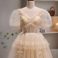 Fairytale A Line V neckline Short Sleeves Tulle Long Prom Dress C992