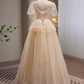 Fairytale A Line V neckline Short Sleeves Tulle Long Prom Dress C992