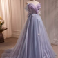 Fairytale A Line Off The Shoulder Short Sleeves Tulle Long Prom Dress C993