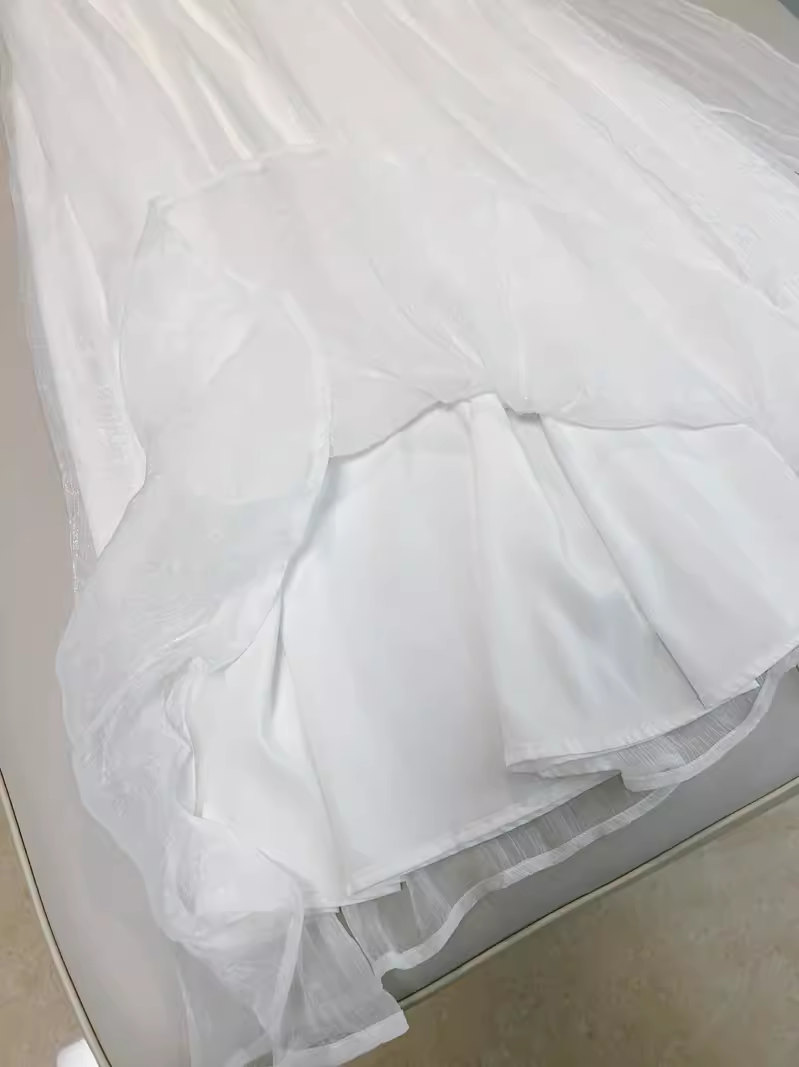 Simple A line High Neckline Tulle White Prom Dress C996