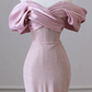 Robe de bal longue rose sirène modeste, épaules dénudées, paillettes, D016