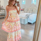 Robe de bal modeste, bretelles Spaghetti, fleurs roses, longue robe de bal, D020