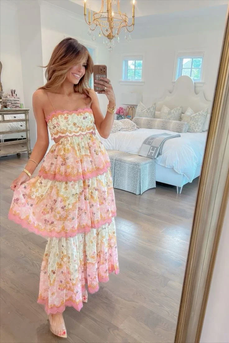 Robe de bal modeste, bretelles Spaghetti, fleurs roses, longue robe de bal, D020