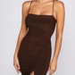 Pretty Mermaid Spaghetti Straps Backless Brown Long Prom Dresses Evening Dress C2823