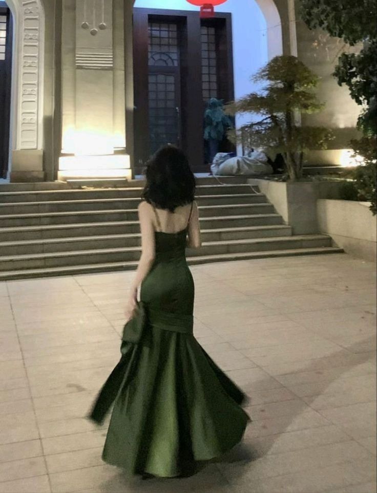 Sexy Mermaid Straps Green Party Dresses Satin Prom Dresses B531