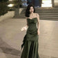 Sexy Mermaid Straps Green Party Dresses Satin Prom Dresses B531