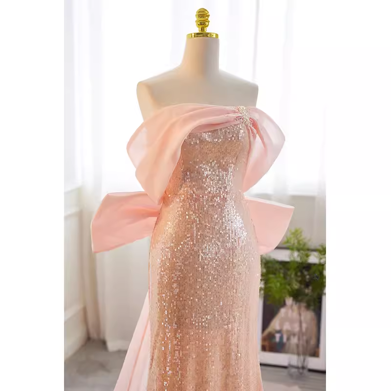 Sparkly Mermaid Pink Sequin Long Prom Dress B132