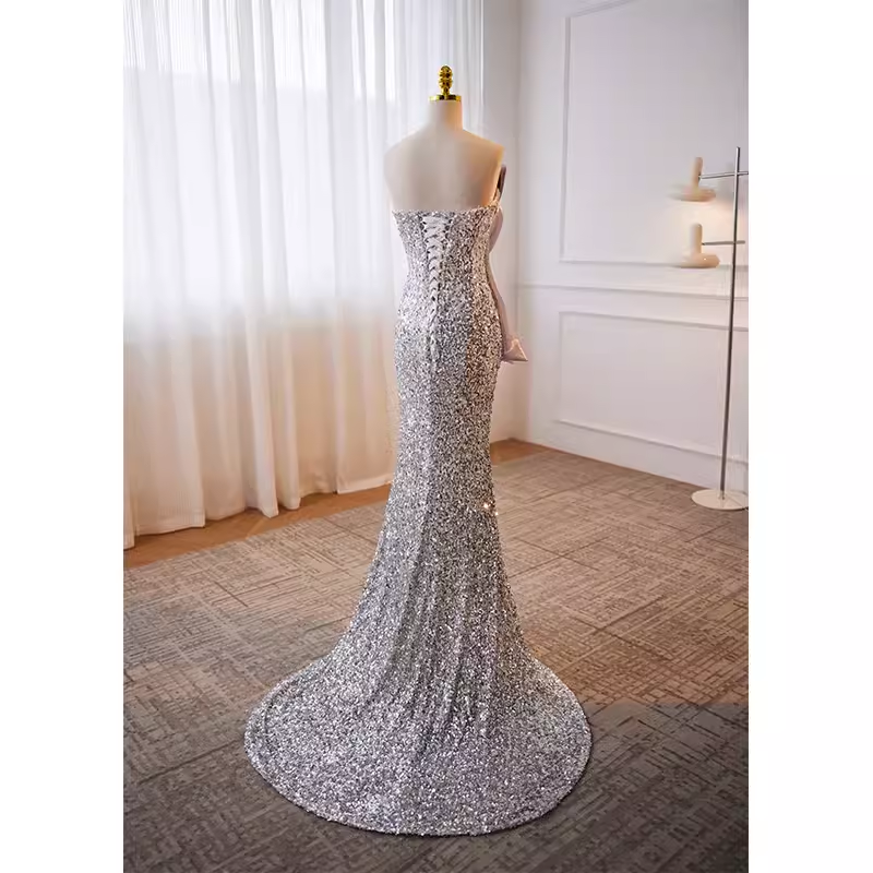 Luxury Mermaid Strapless Long Sequin Lilac Prom Dress B143