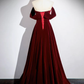 A-Line Velvet Burgundy Long Prom Dress B161