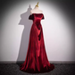 Robe de bal longue en velours bordeaux, ligne A simple, sans bretelles, B181