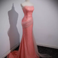 Robe de bal longue rose sans bretelles sirène scintillante B186