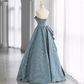 Robe de bal sans bretelles bleue longue robe de bal B188